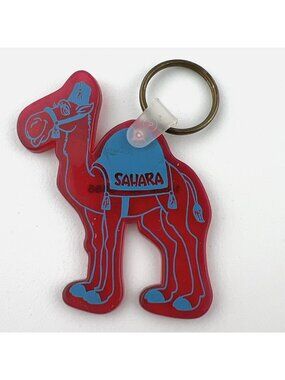 Vintage Sahara Hotel Casino Las Vegas Strip Camel Keychain Souvenir Rubber Red